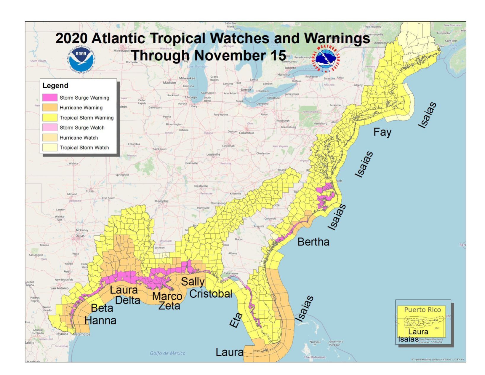 Watches and warnings for the 2020 hurricane season